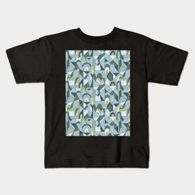 Geometric kitty cats Kids T-Shirt by kostolom3000